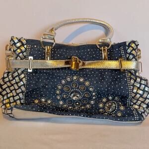 Jeweled Denim Rhinestone Bag w Crossbody Strap